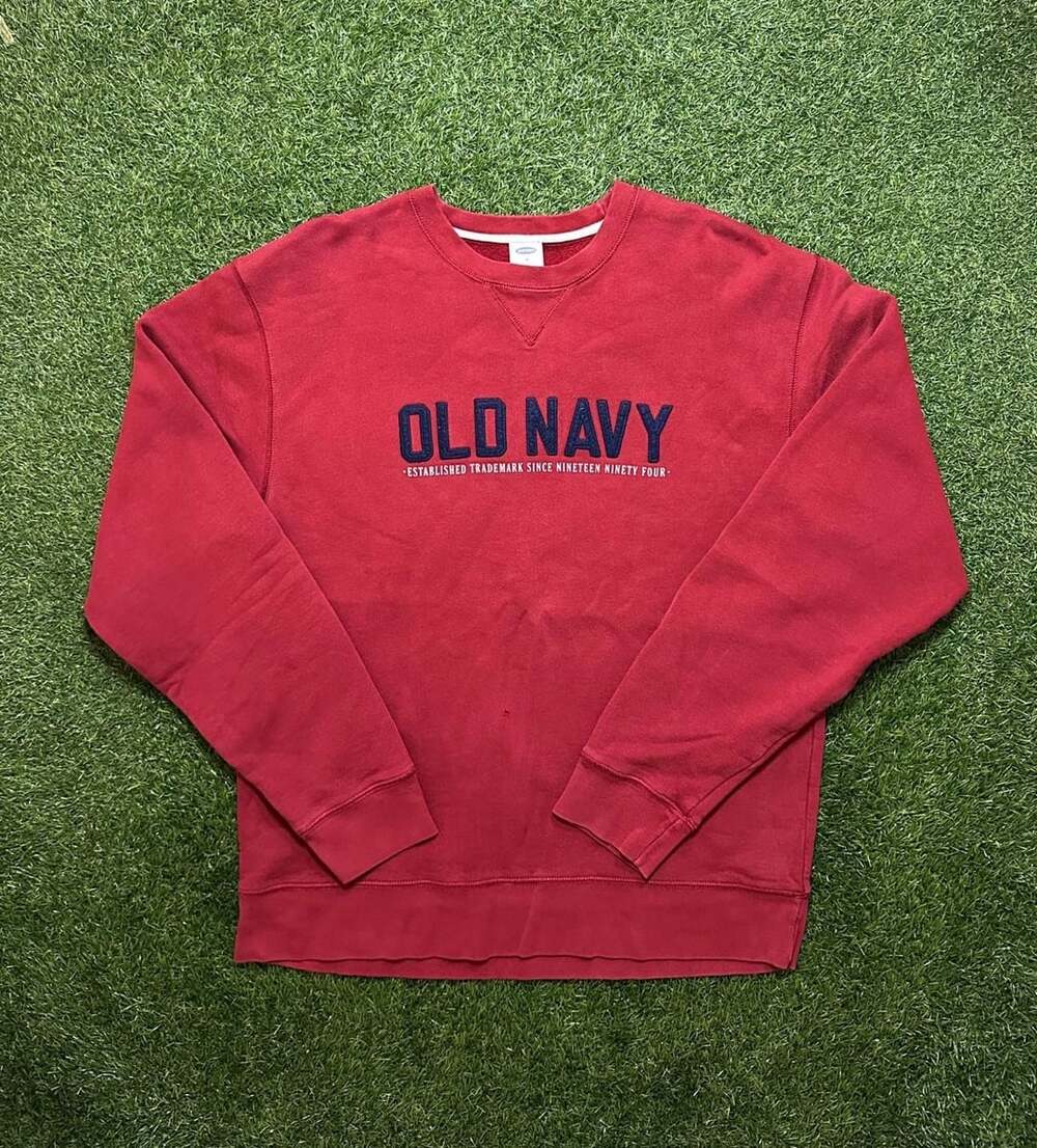 Y2K 2000s Old Navy Embroidered Crewneck Sweatshirt Size M Red
